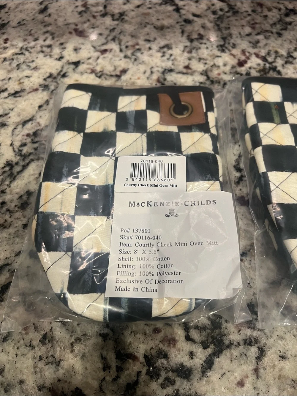 MacKenzie-Childs Courtly Check Mini Oven Mitts. Set of 2. New in packages.